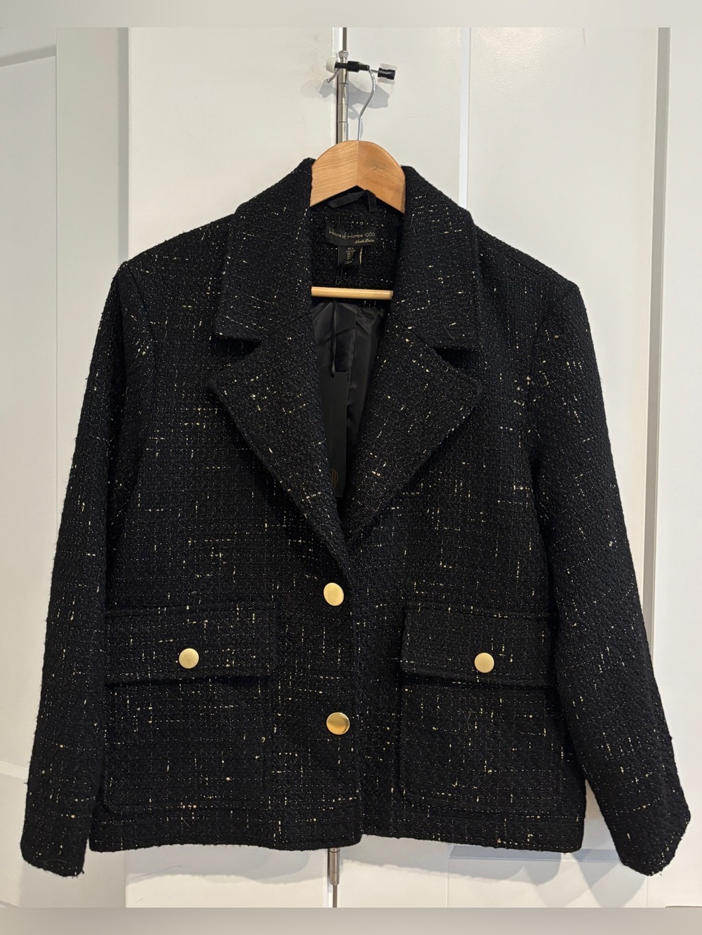 House of Harlow 1960 Oversized Black Tweed Blazer with Gold Buttons. Size S
